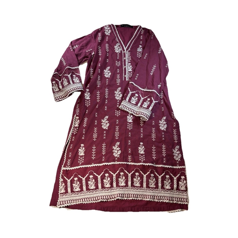 Chikankari Bonanza Satrangi Embroidered Cotton Kurta Dress Size 14 Pink